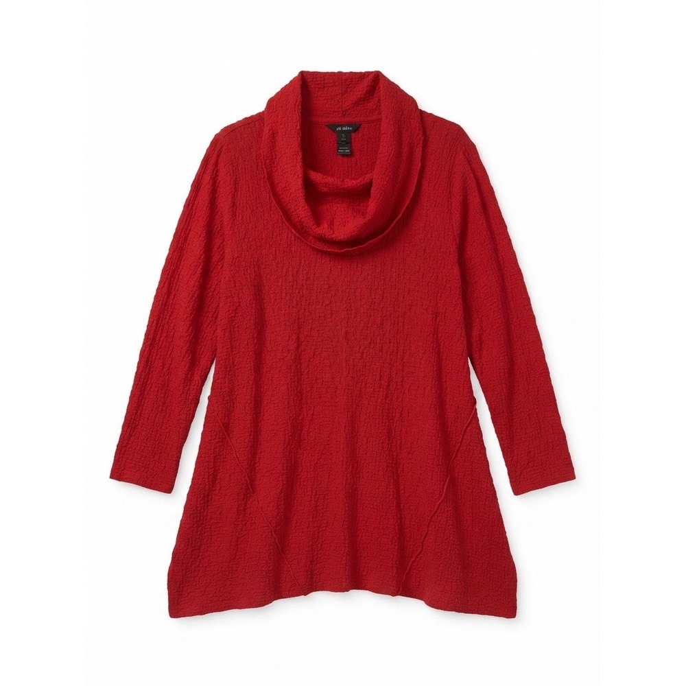 Ali Miles 1X Plus Red Blouse Art Boho Stretch Holiday Pullover Chic Designer